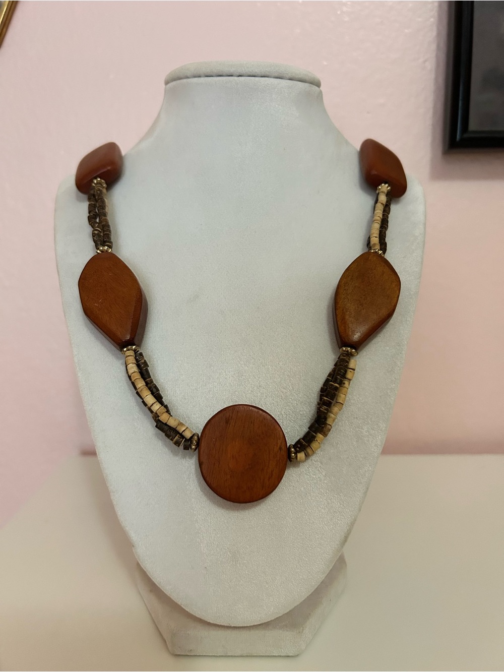 Vintage 1970’s Multi Strand Wooden Beaded Necklace